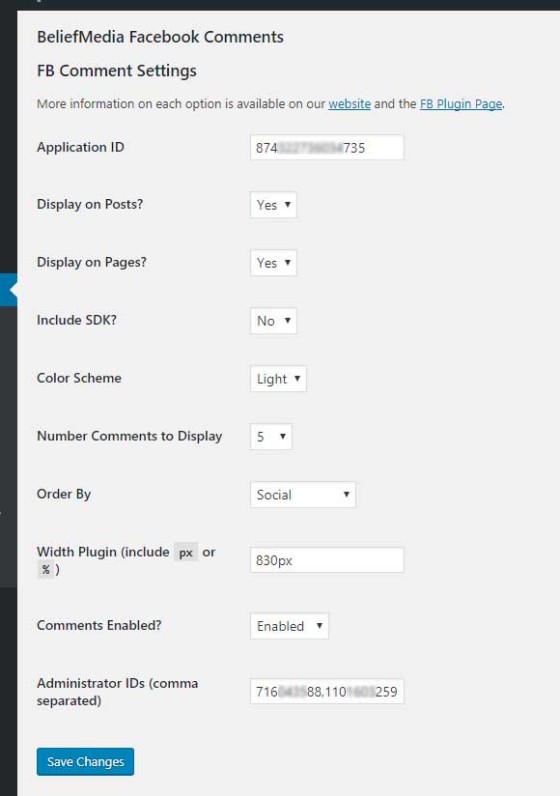 Facebook Comment Options