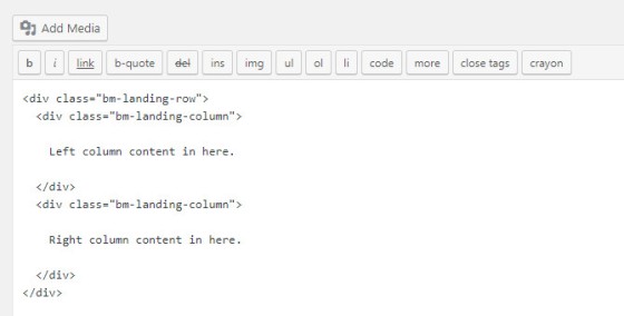 Landing Page HTML in WordPress Editor