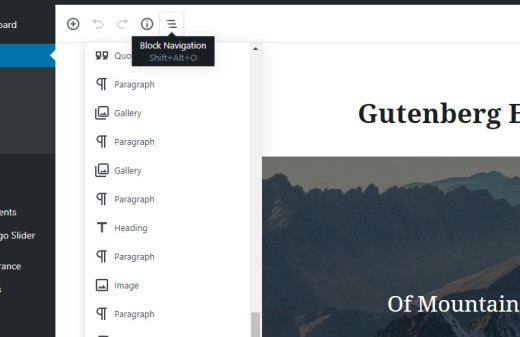 Gutenberg block navigation
