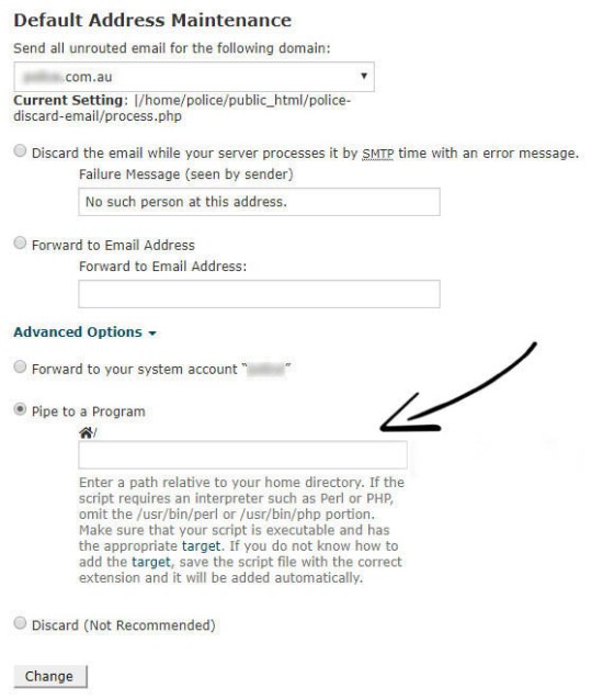 Piping Options in cPanel Piping Options in cPanel