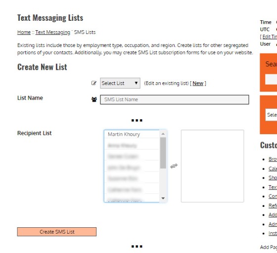 Platform SMS Lists