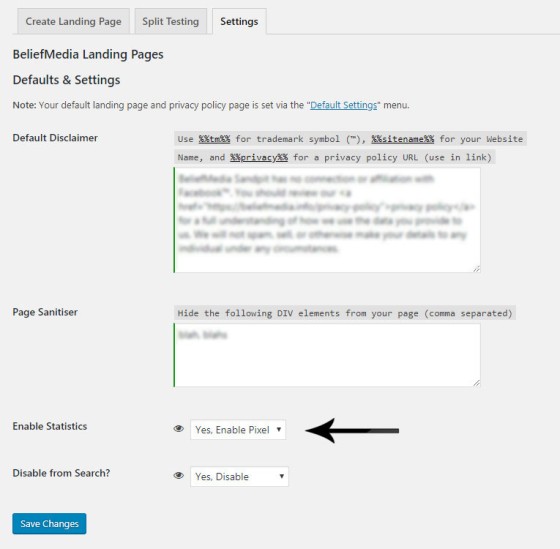 Split Test Settings