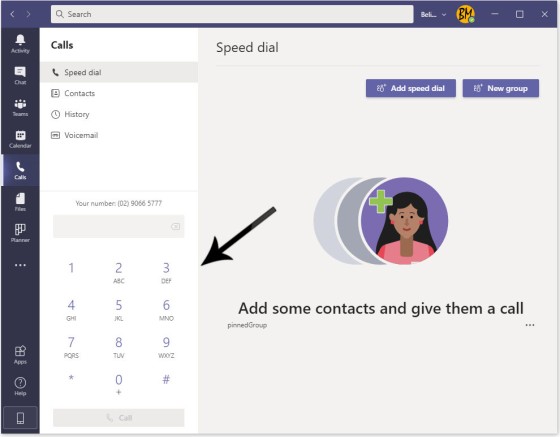 Microsoft Teams Dial Pad