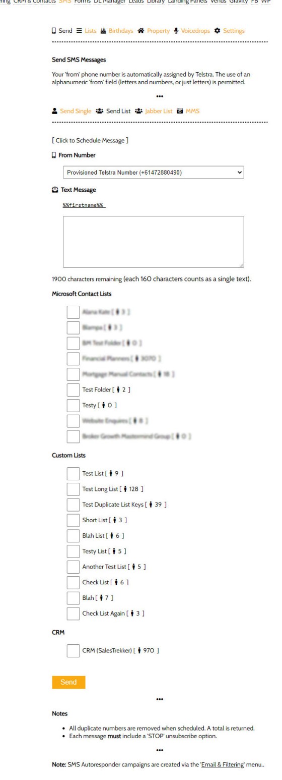 SMS Send Panel