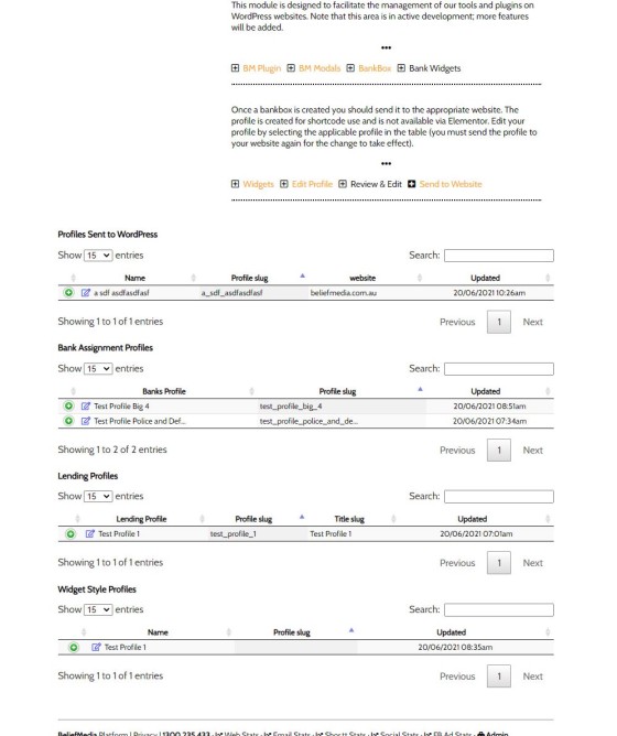 Bank Widget Profiles Bank Widget Profiles