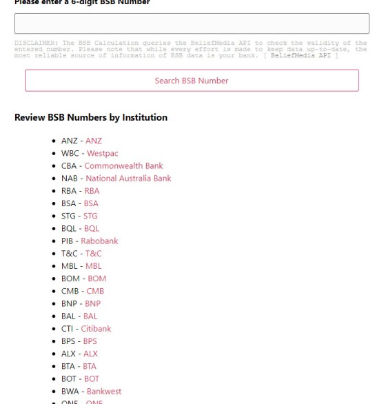 BSB Number Institutions