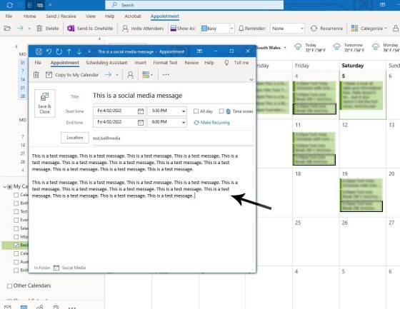 Example Vista Calendar