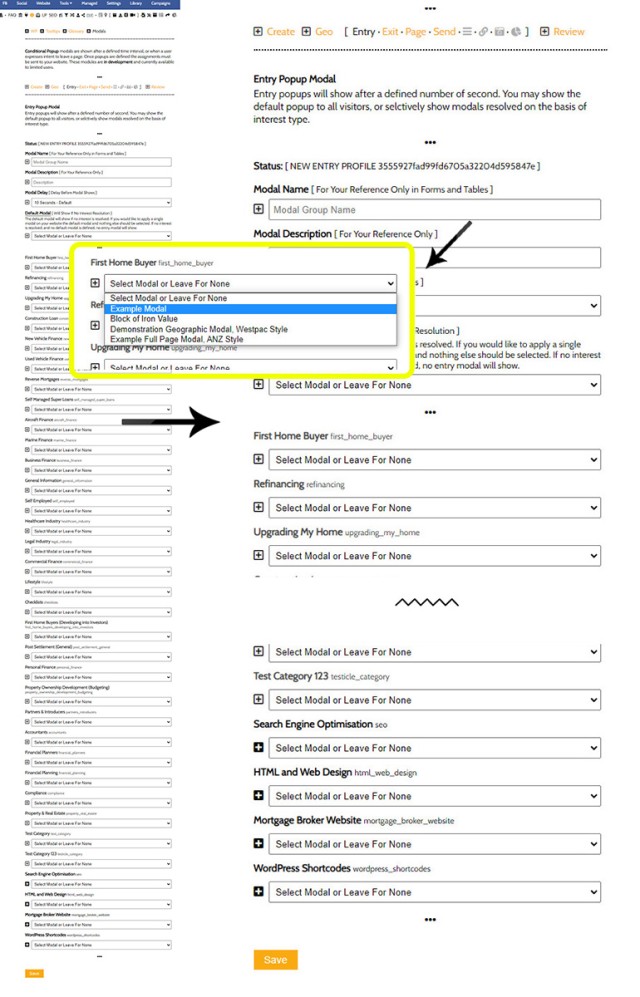 Entry and Exit Modals