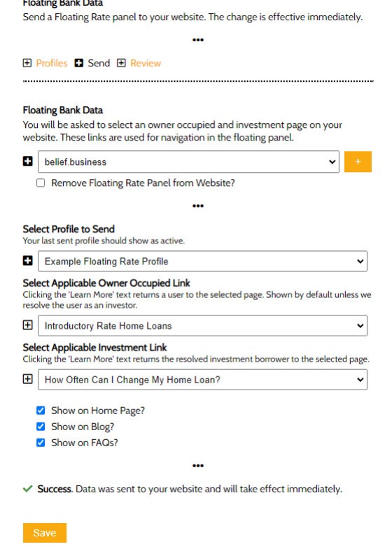Send Lender Data Website