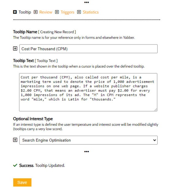 Tooltip Glossary Terms