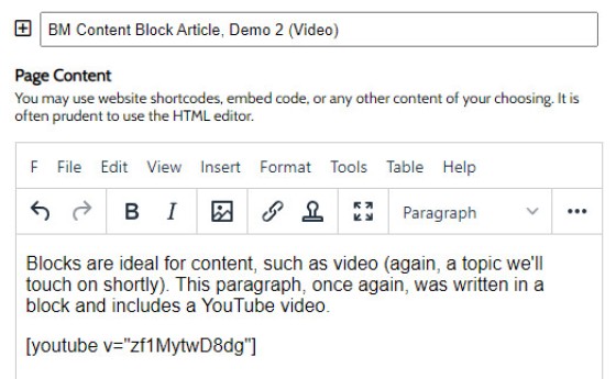 Video Content Block