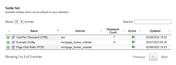 Review Tooltip Data Terms