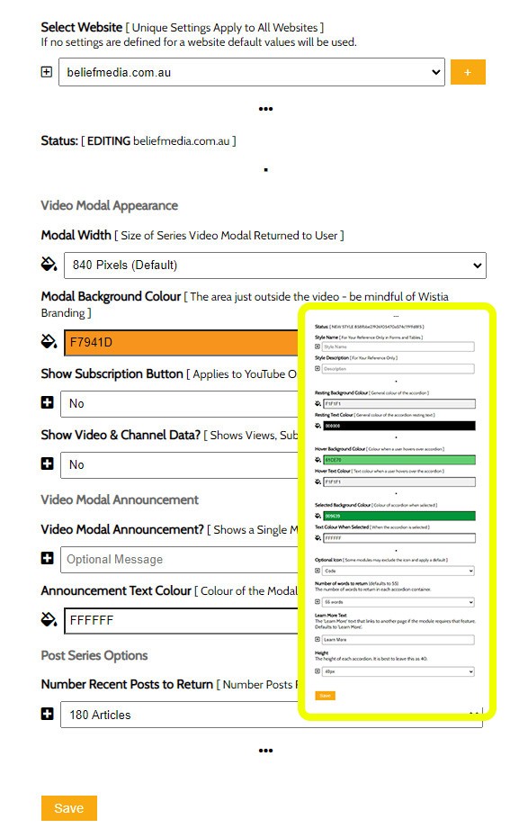 Style Settings Panel