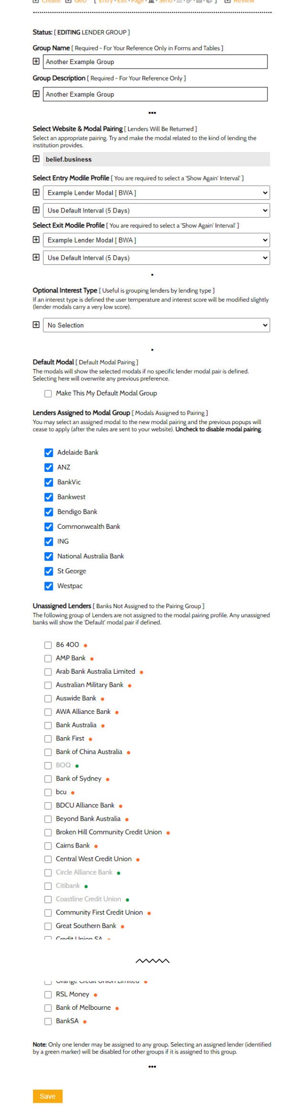 Bank Modal Assignments