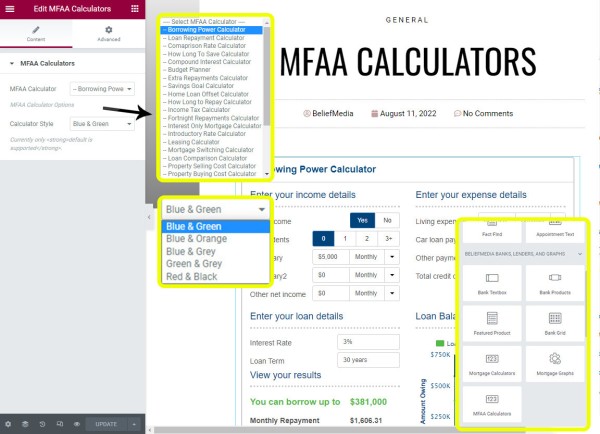 MFAA Calculators Elementor