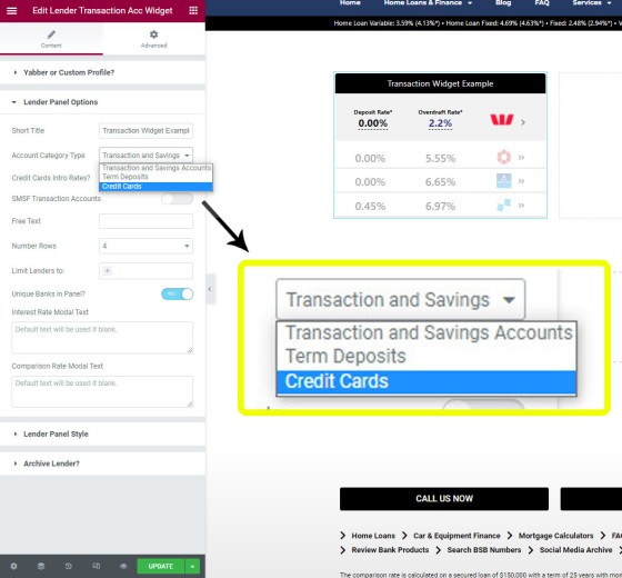 Transaction Account Widget