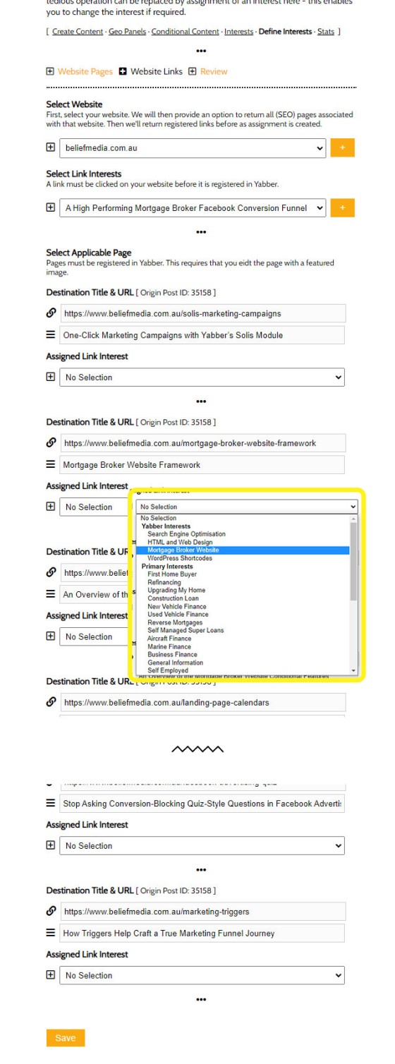 Assigning Link Interest