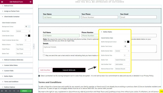 Elementor Referral Form