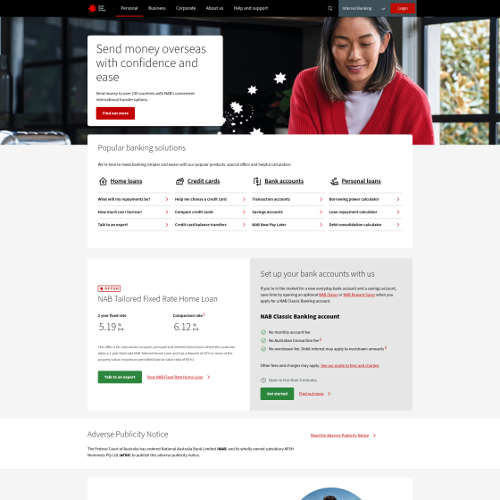 NAB personal banking | Loans, accounts, credit cards, insurance - NAB Updated Website Screenshot API and WordPress Shortcode