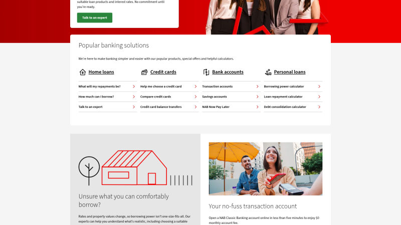 NAB personal banking | Loans, accounts, credit cards, insurance - NAB Updated Website Screenshot API and WordPress Shortcode
