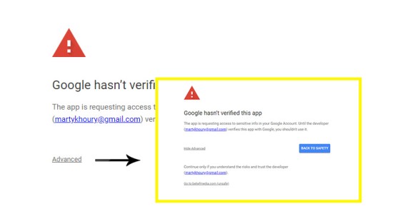 Google Application Unverified Google Application Unverified