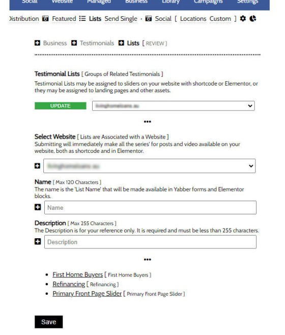 Creating Testimonial Lists
