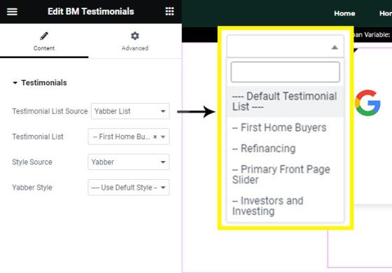 Elementor Yabber Testimonial List