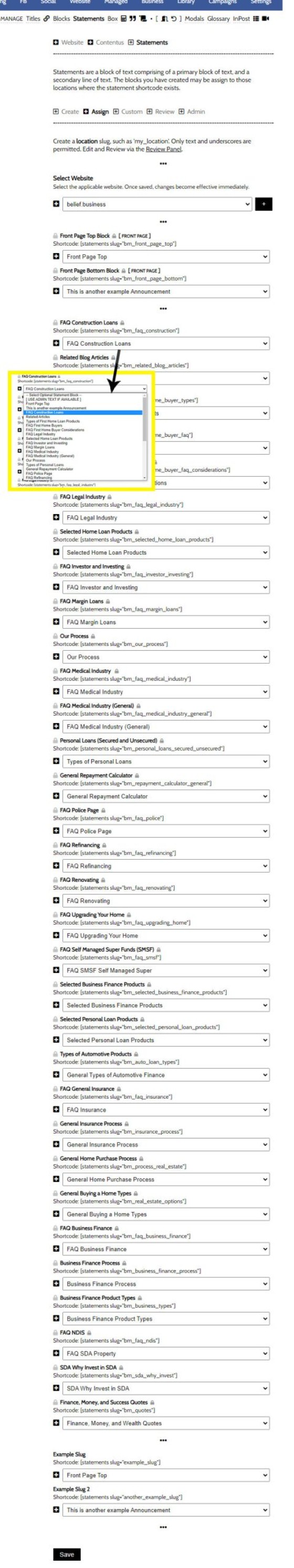 Statement Locations Panel Statement Locations Panel