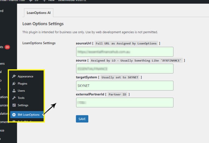 LoanOptions WordPress Options