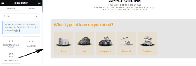 LoanOptions Elementor Widget