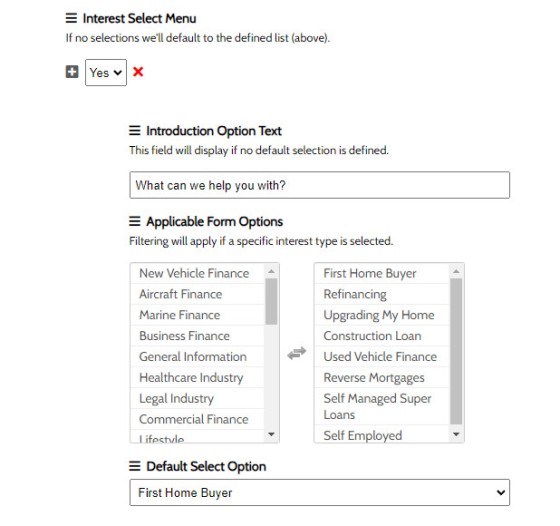 Subscription Form Interest Select Menu