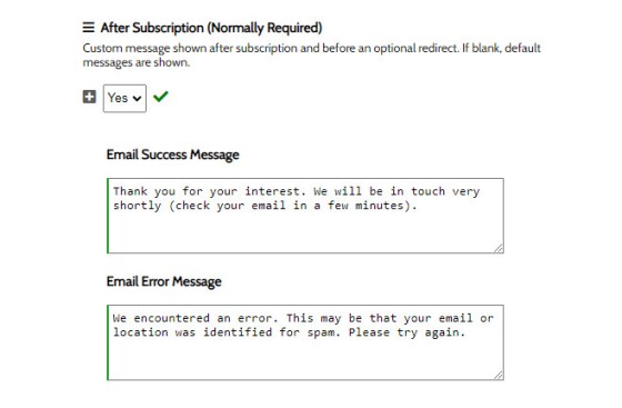Subscription Form Messages