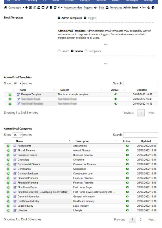 Admin Email Category Review