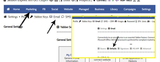 Email Defaults Navigation