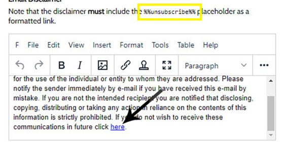Disclaimer Unsubscribe Link