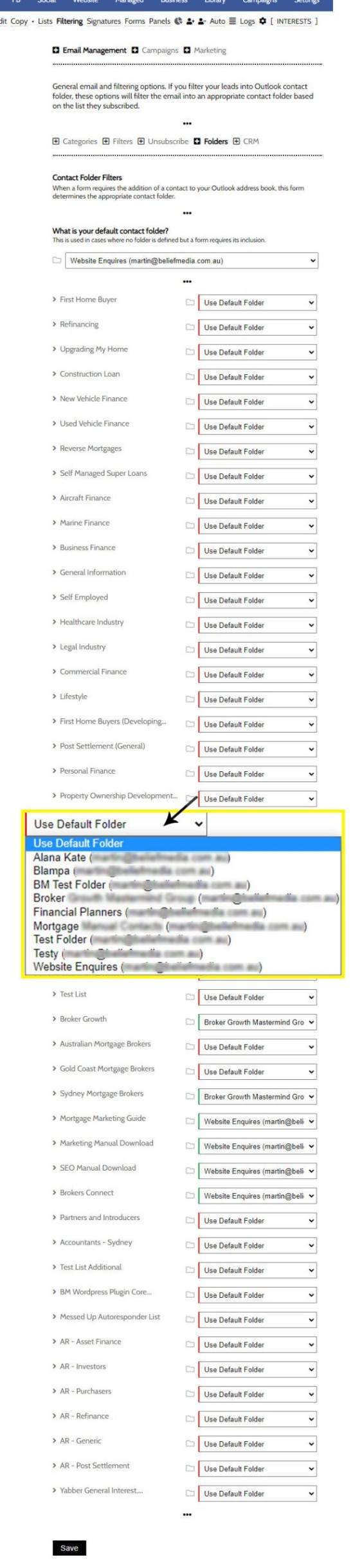 Email Form Contact Folder Filtering