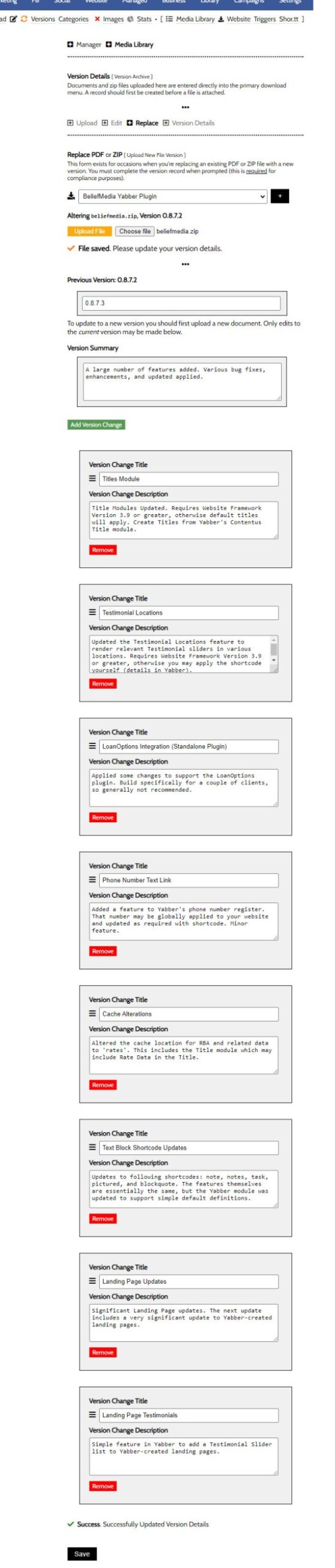 File Manager Version Changes