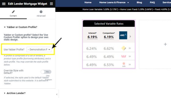 Yabber Lender Widget Profile