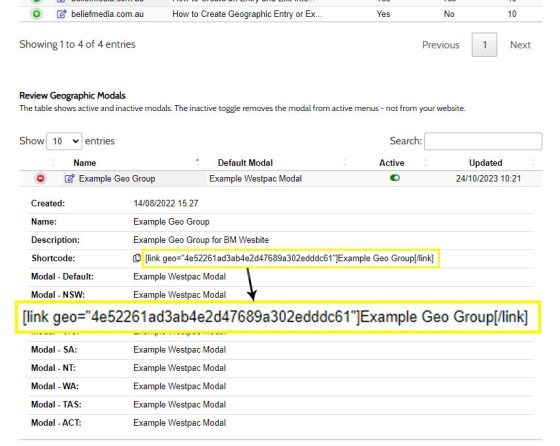 Modal Geographic Link Shortcode