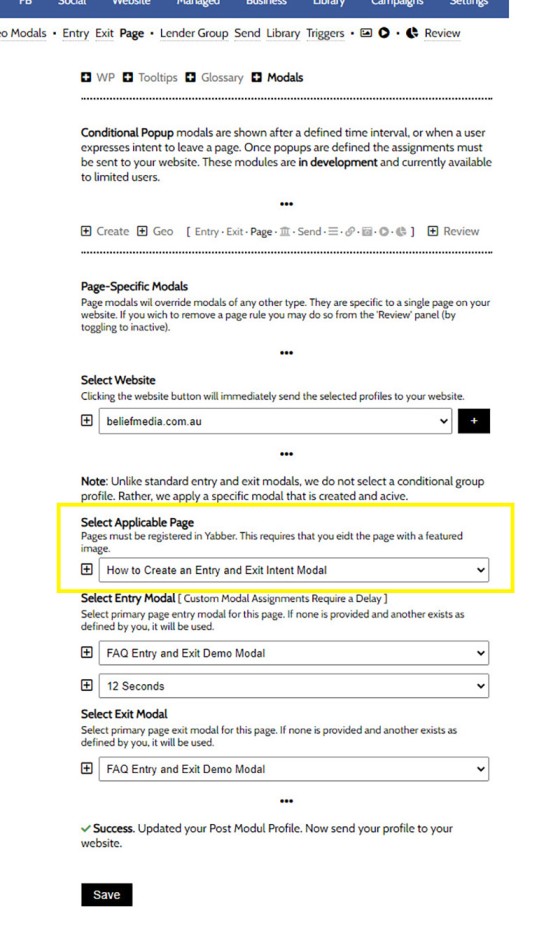 Page Modal Entry and Exit