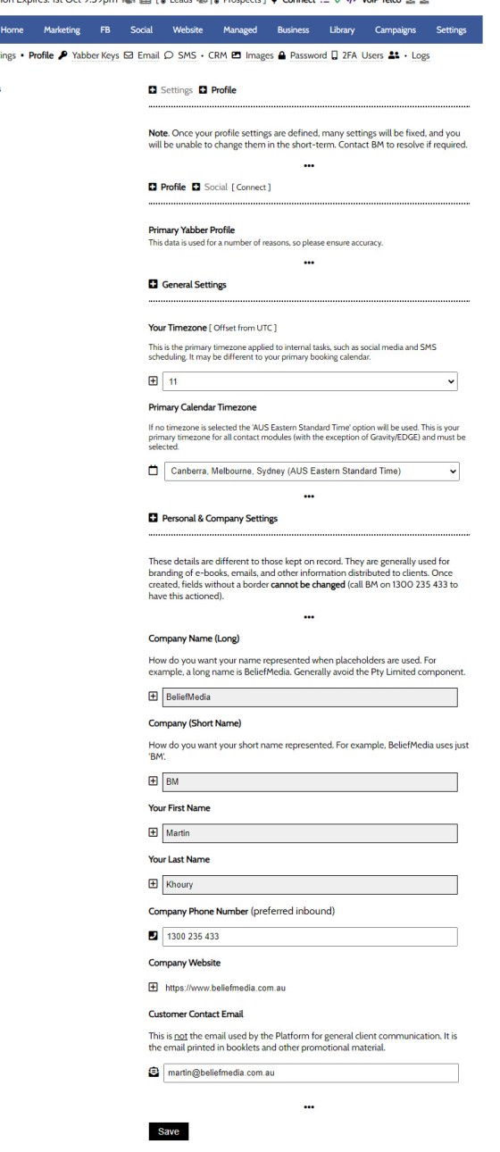 Company Profile Settings