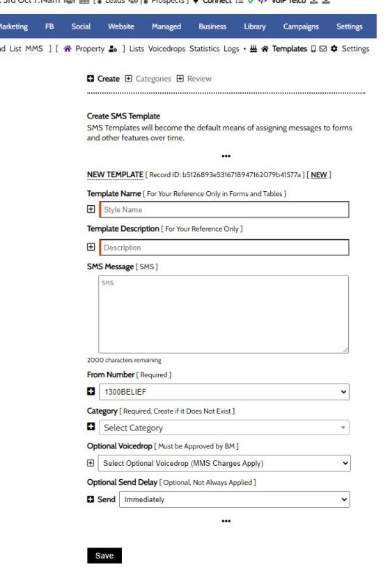 Create SMS Template