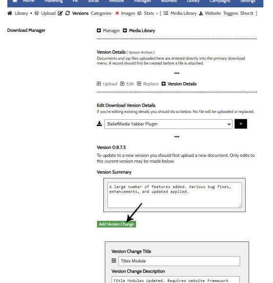 File Manager Version Changes to Existing Document