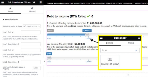 DTI Calculator Elementor