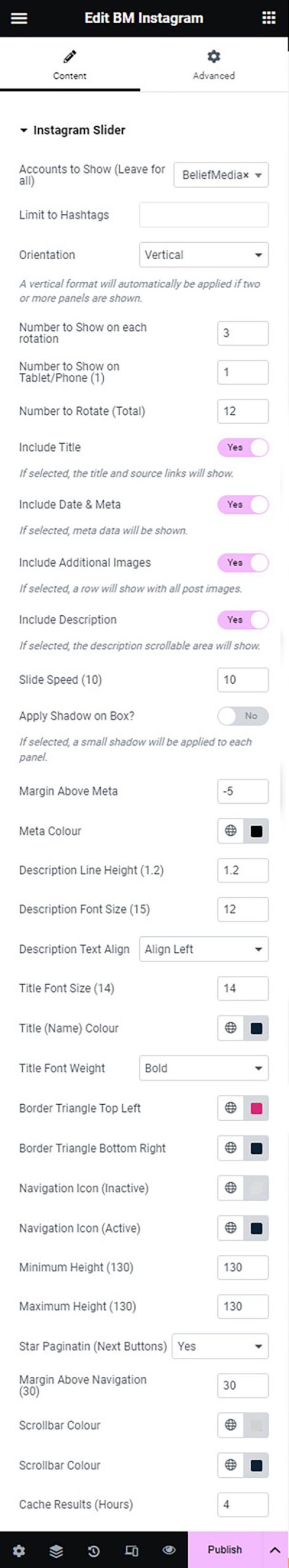 Instagram Slider Elementor Options