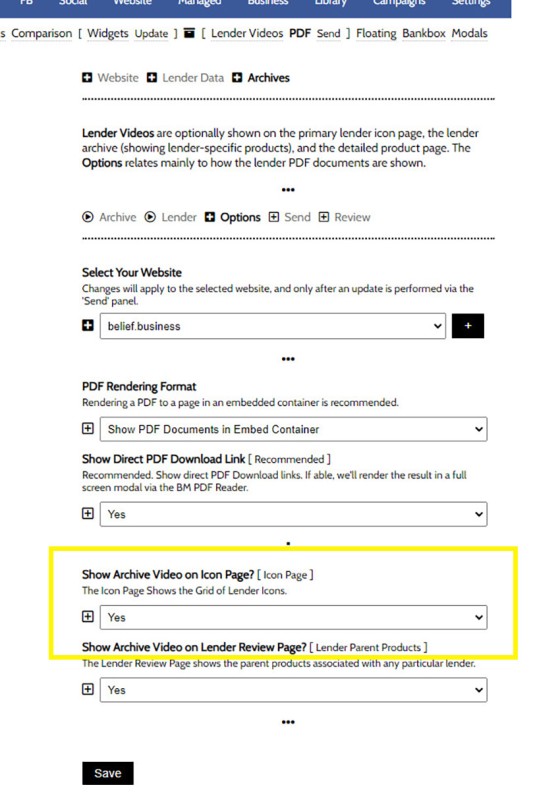 Lender Archive Options Lender Lender Archive Options