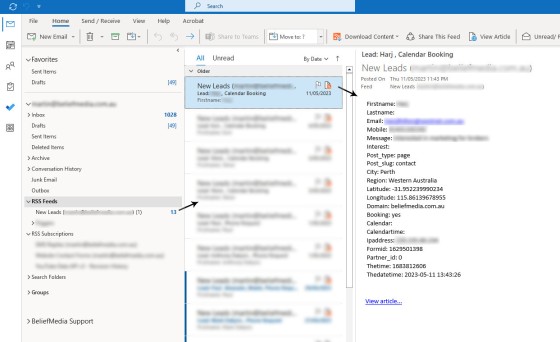 Outlook RSS Feeds