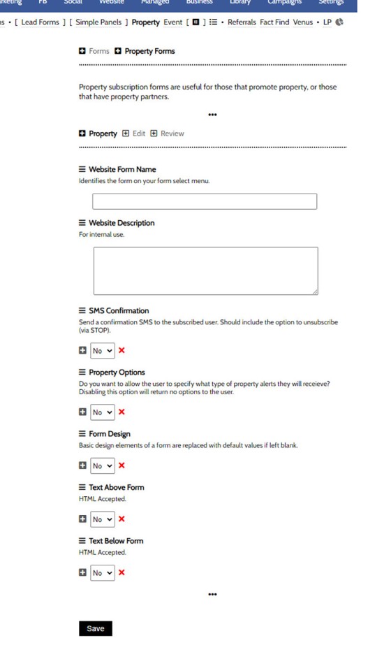 Property SMS Form Panel