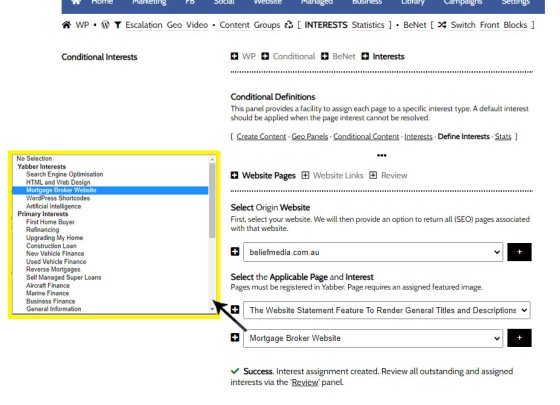 Yabber Conditional Page Interest Assignments