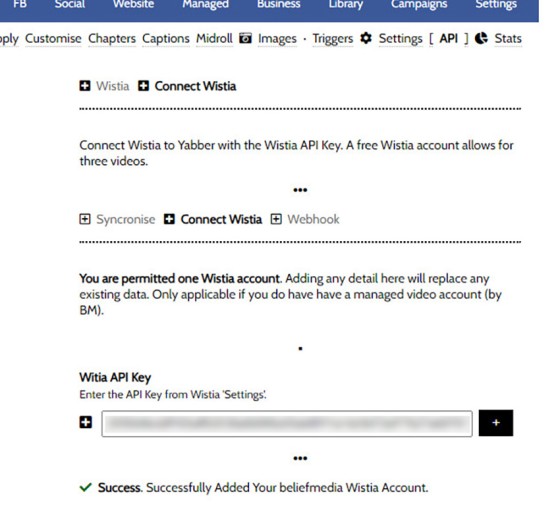 Wistia API Key in Yabber